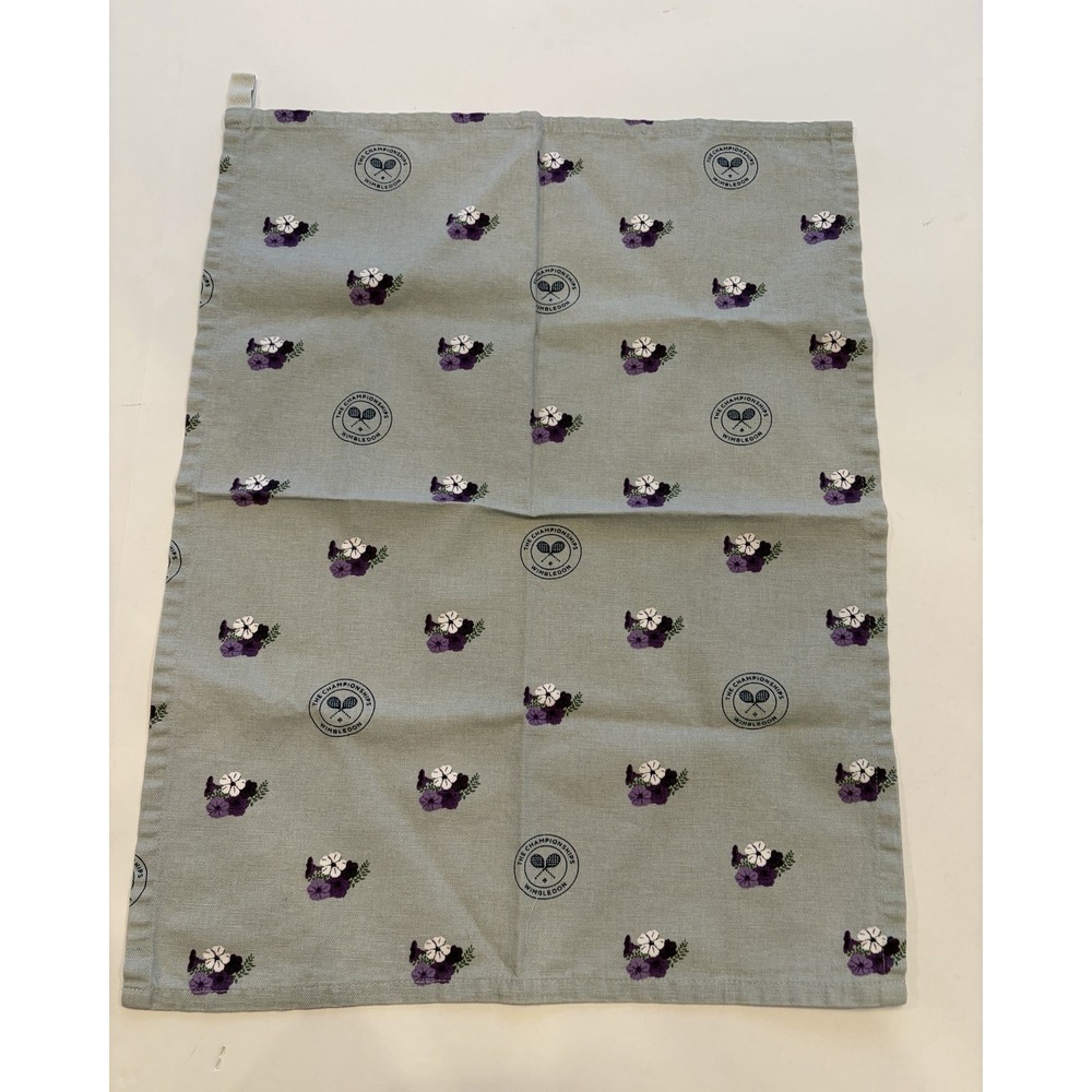 Wimbledon Championships Tea Towel Purple Floral Sage Green 100% Cotton